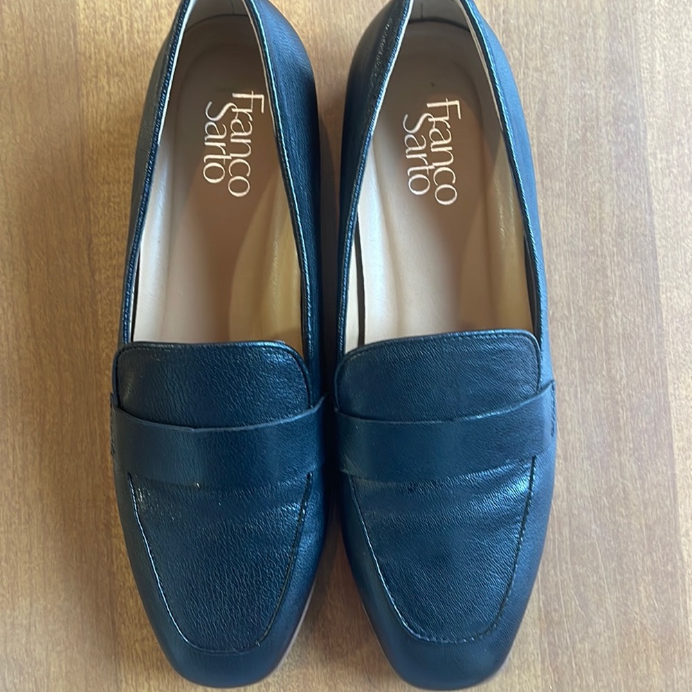 Black leather Franco Sarto penny loafers